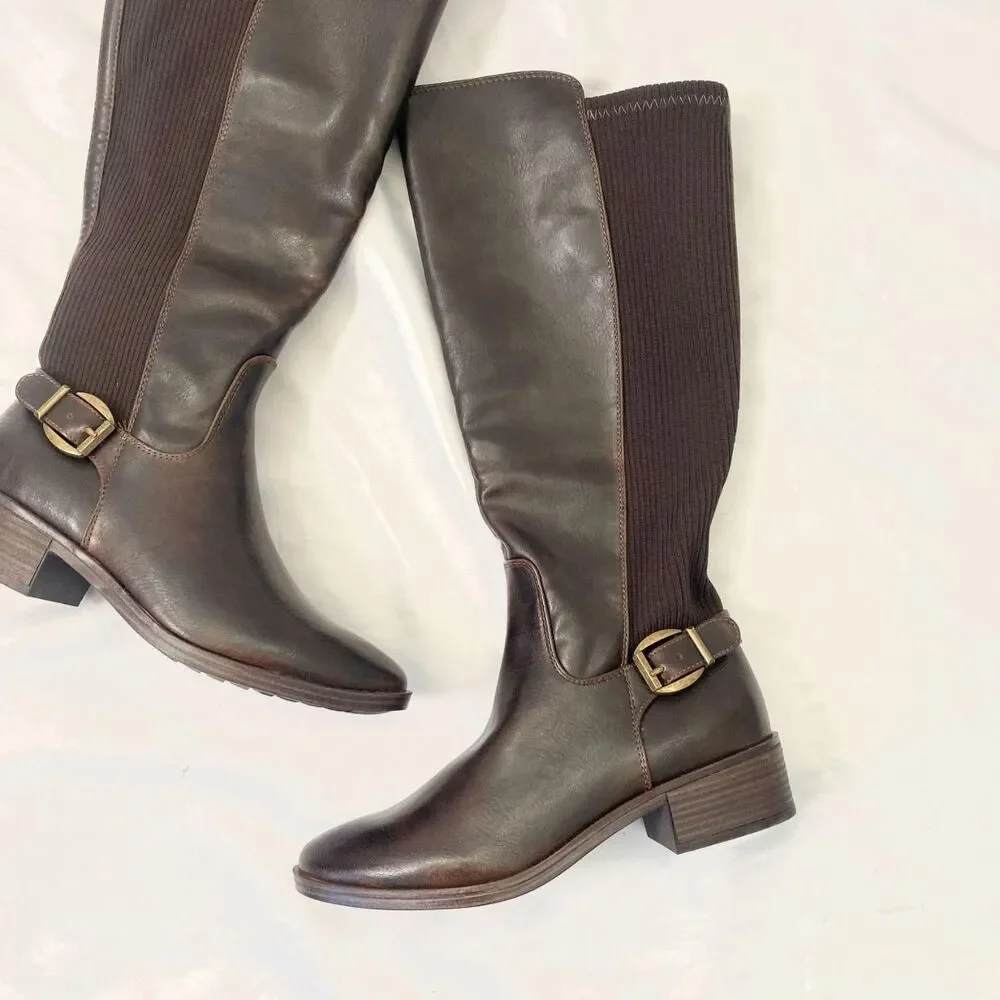NWT Baretraps Mckayla Brown Faux Leather Wide Calf Knee-High Boots US 7 - Picture 2 of 8